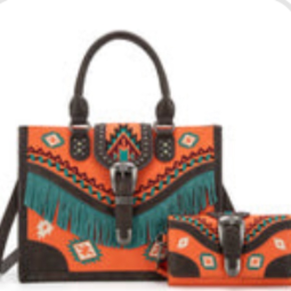 Montana West Buckle Collection Concealed Carry Tote With Wallet NWT Orange - Picture 1 of 5